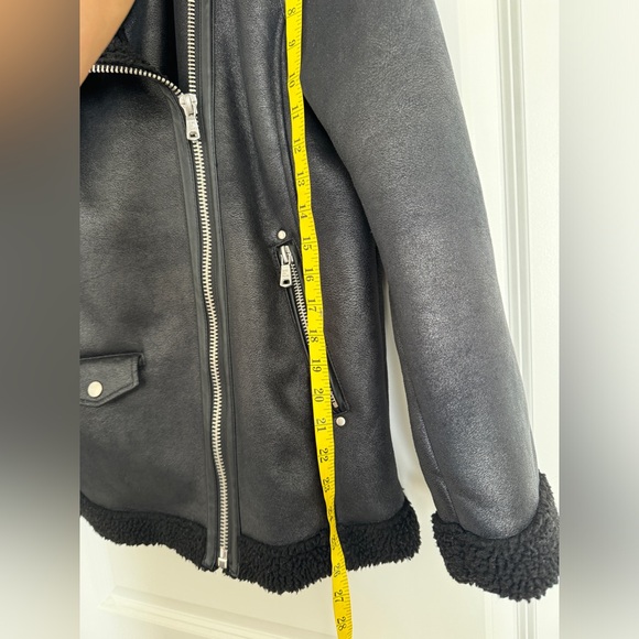 Avec Les Filles Faux Shearling Black Biker Jacket Size M - Picture 12 of 12